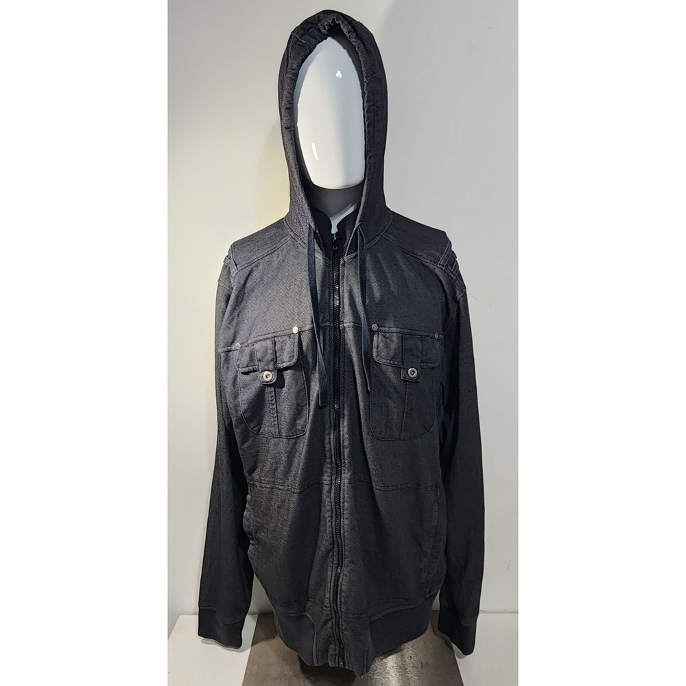 Jack Full Zip‎ Hooded Jacket Mens XXL Black Gray Drawstring Longsleeve Pockets